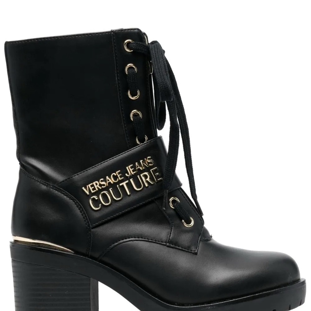 🔥Sale🔥Versace Jeans Collection Black  Leather Lace-Up Boots